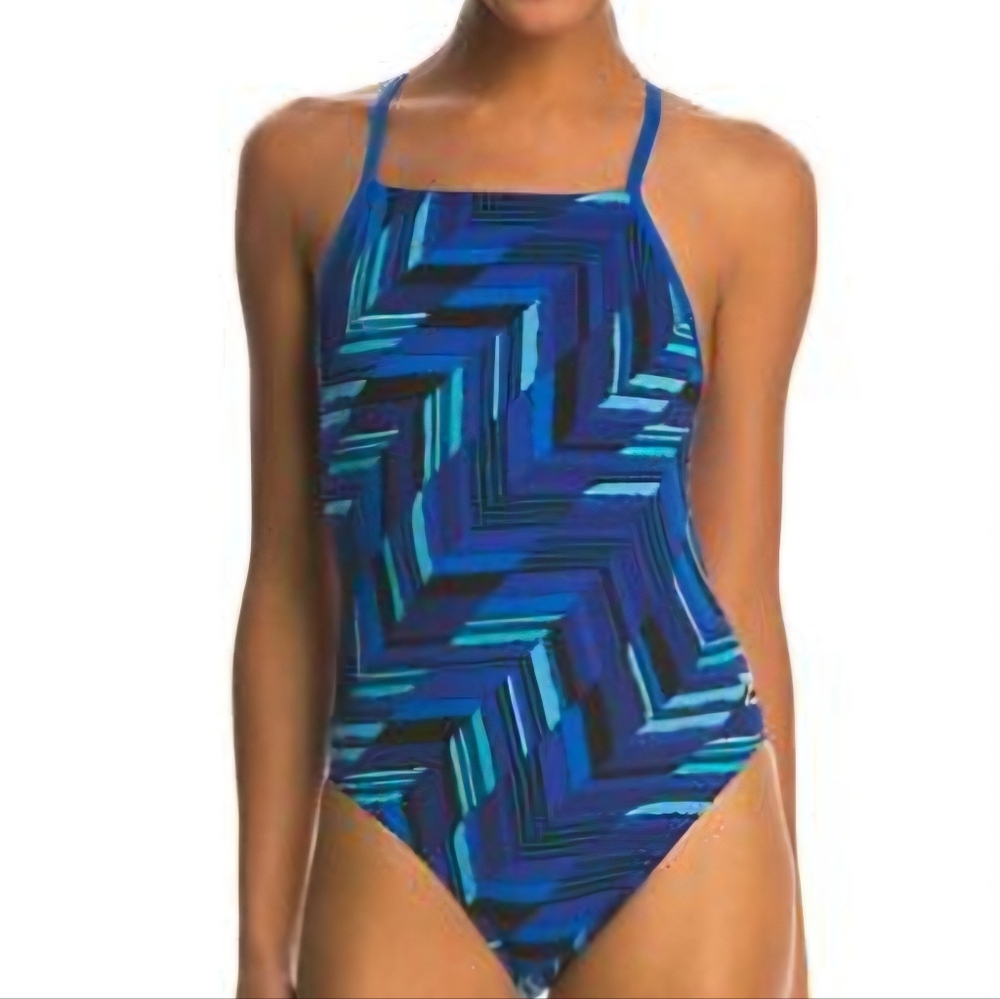 Speedo ENDURANCE 12 28 ONE PC BLK BLUE SWIMSUIT Womens